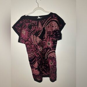 Vintage Christian Dior Black, Magenta Pink and Gold Knit Tunic Length Top